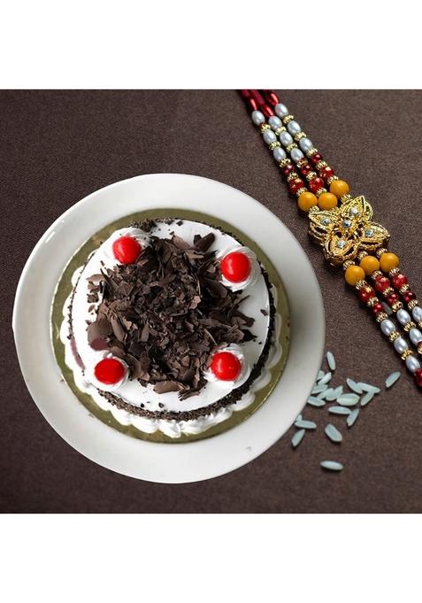 BIGWISHBOX Rakhi Gifts | Blackforest Cake 1Kg 03 Beads Nextday Delivery