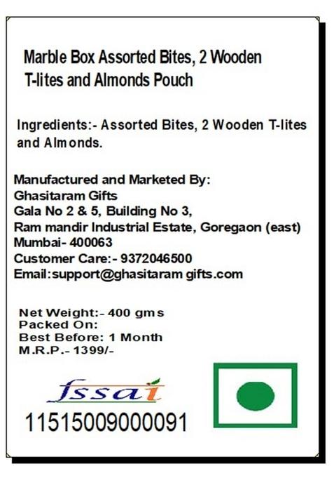 Ghasitaram Gifts Express Delivery Marble Box Assorted Bites,2 Wooden T-Lites and Almonds Pouch|Gift for Diwali,Holi,Valentine,Birthday,Anniversary,Gift Her,Him,Mothers Day,Fathers Day|