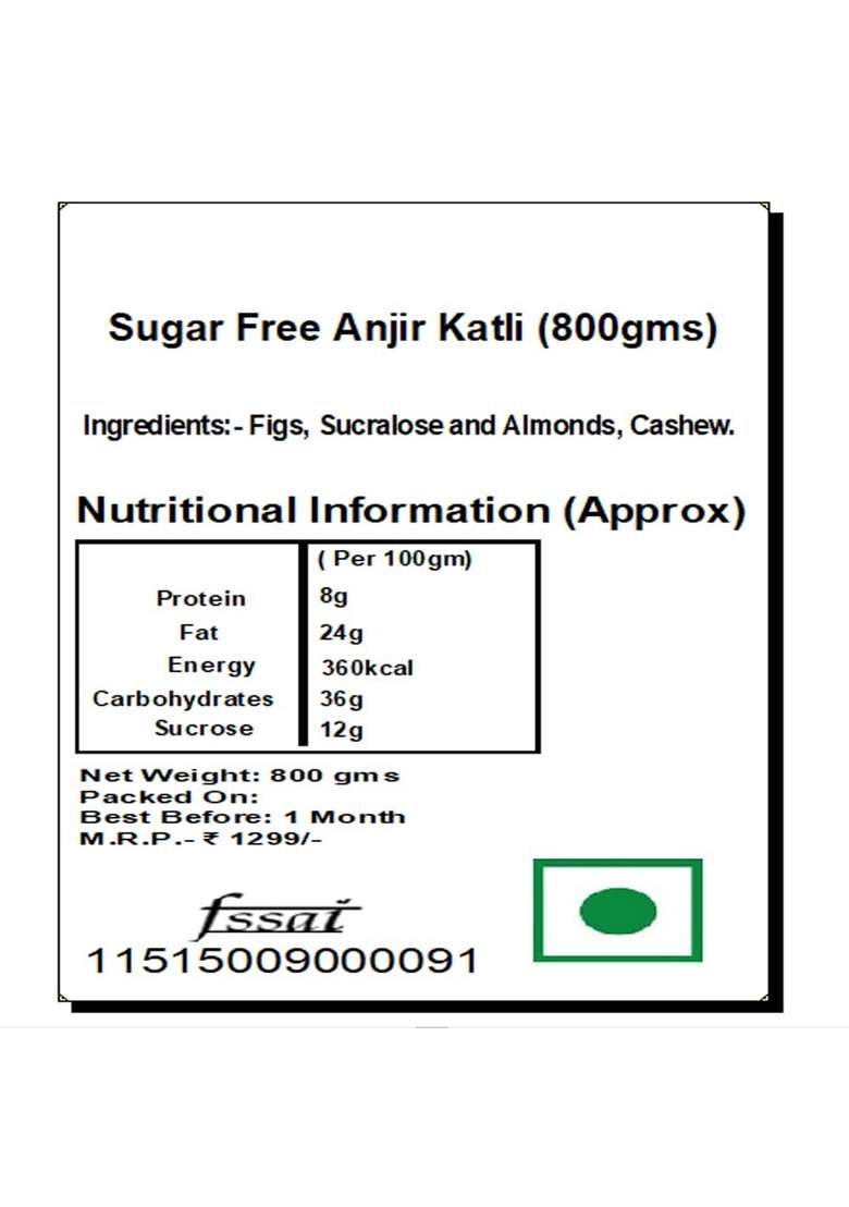 Ghasitaram Gifts Express Delivery Sweets - Sugar Free Anjir Katli (800gms) |Gift for Diwali,Holi,Rakhi,Valentine,Christmas,Birthday,Anniversary,Gift Her,Him,Mothers Day,Fathers Day| - Indya