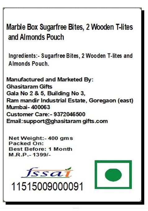 Ghasitaram Gifts Express Delivery Marble Box Sugarfree Bites,2 Wooden T-Lites and Almonds Pouch|Gift for Diwali,Holi,Valentine,Birthday,Anniversary,Gift Her,Him,Mothers Day,Fathers Day|