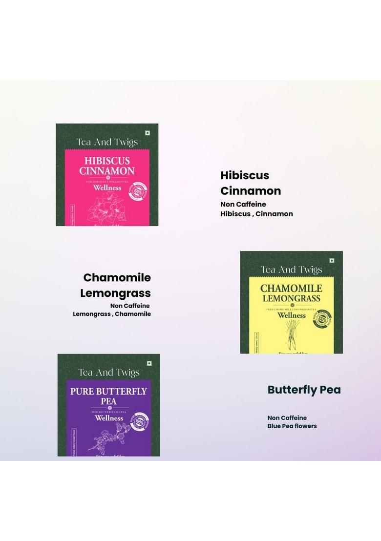 TEA AND TWIGS Twigs, Assortment Selection | 8 Varieties of Herbal |16 Teas Bags Gift Sets Box Hibiscus Butterfly Pea Chamomile Moringa