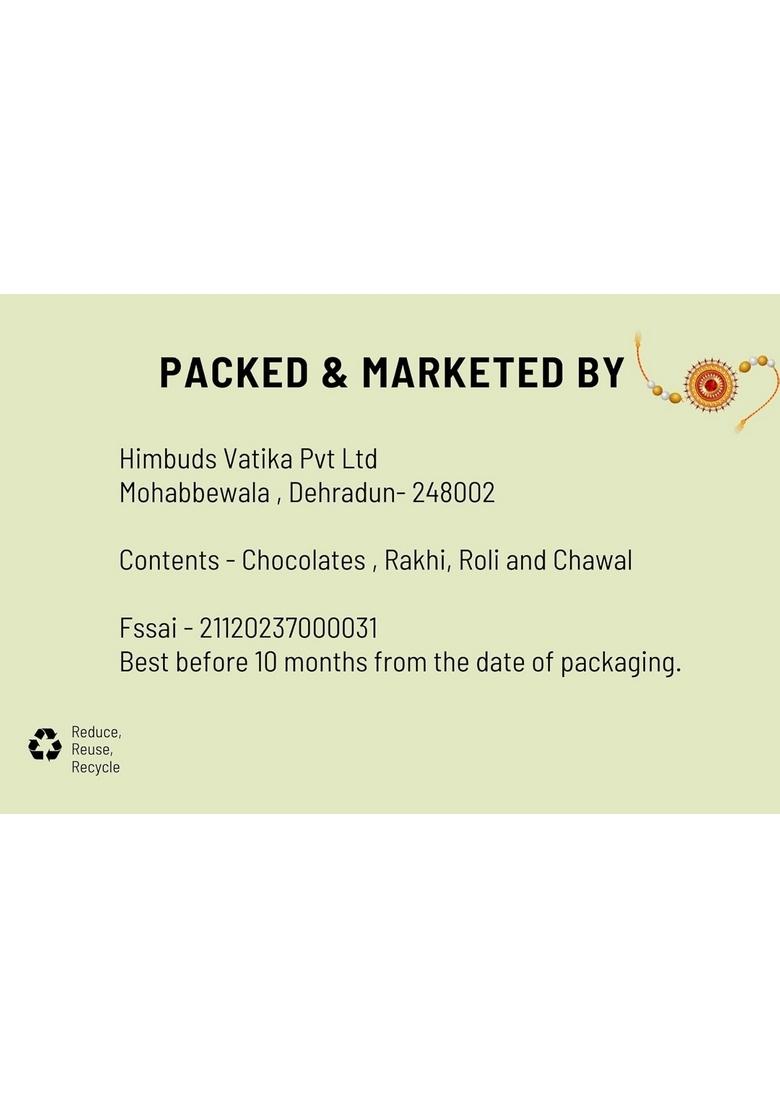 First Bud Organics Rakhi Chocolate Gift Hamper for Family with Hand Made Chocolates, Rakhi, Roli,Chawal & Card | Hampers Brothers Sisters