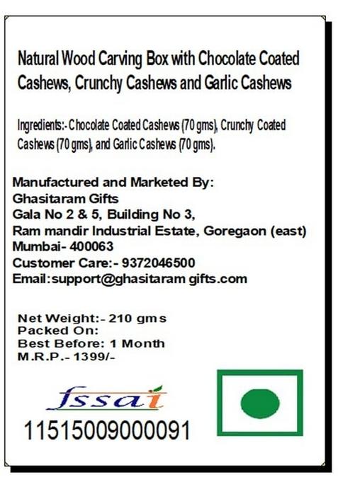 Ghasitaram Gifts Express Delivery Natural Wood Carving Box with Chocolate Cashews,Crunchy Cashews & Garlic Cashews|Gift for Diwali,Holi,Valentine,Birthday,Anniversary,Gift Her,Him,Mothers Day|