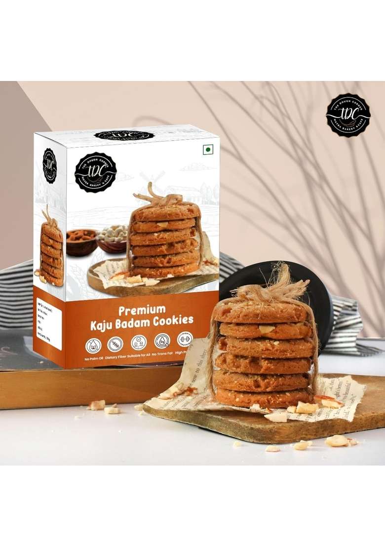 THE DOUGH CORNER Premium Kaju Badam Cookies - Handcrafted with Almonds, Cashews I High-Protein Snack | Perfect for Gifting, Tea-Time, and Healthy Snacking-400gm - Indya