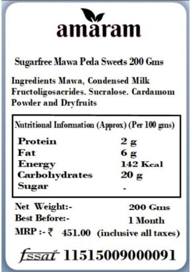 Amaram by Ghasitaram Sugarfree Mawa Peda Sweets Gift, 200g|Sugar Free Sweets|Diabetic Friendly|Diwali Sugar Box - Indya