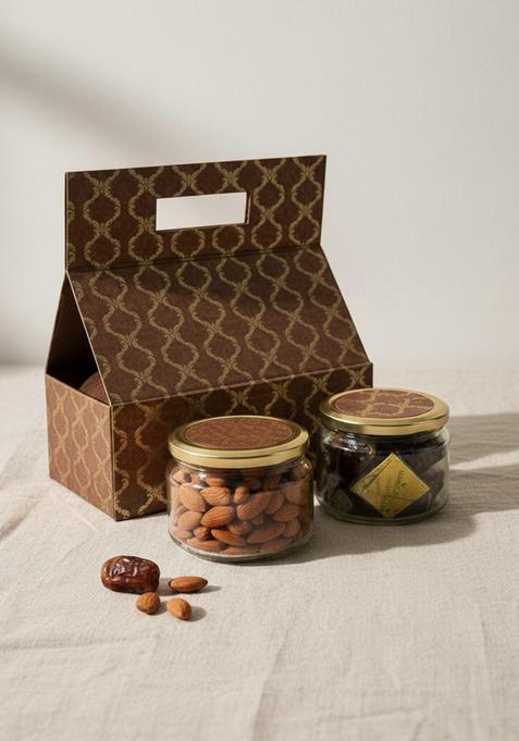 Ghasitaram Gifts Express Delivery 2 Jars Bag Box of Assorted Bites and Almonds |Gift for Diwali,Holi,Rakhi,Valentine,Christmas,Birthday,Anniversary,Gift Her,Him,Mothers Day,Fathers Day|