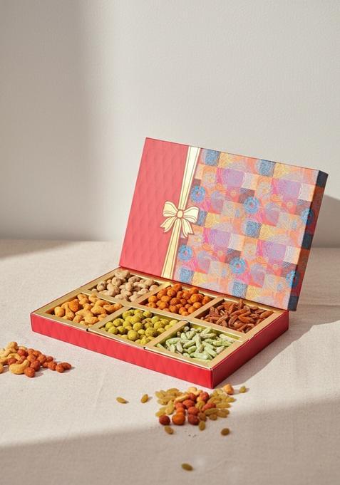 Ghasitaram Gifts Express Delivery Fruit n Nut 6 Parti Box of Crunchy Cashews,Peanuts & Flavoured Raisins 300 gms|Gift for Diwali,Holi,Valentine,Birthday,Anniversary,Gift Her,Him,Mothers Day|