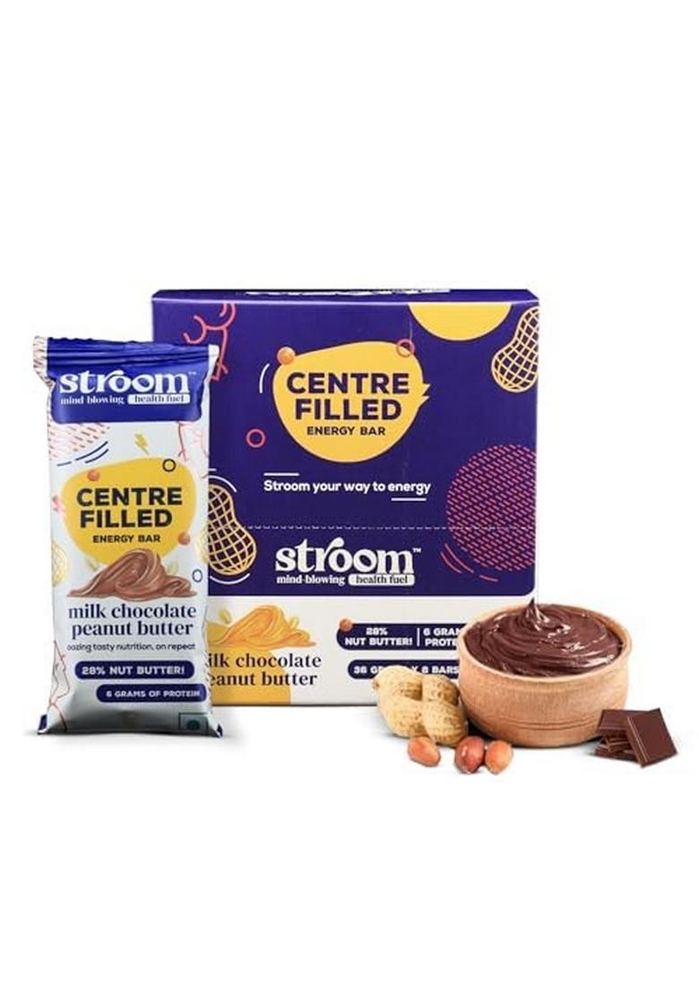 STROOM Asia's First Centre Filled Energy Bars | 6g Protein (8 Bars, 36 Grams Each) Milk Chocolate Peanut Butter Nutrition for Muscle Gain Healthy Snack Diet with No Added Sugar