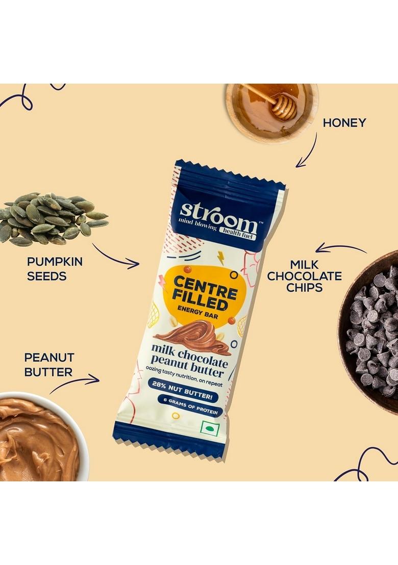 STROOM Asia's First Centre Filled Energy Bars | 6g Protein (8 Bars, 36 Grams Each) Milk Chocolate Peanut Butter Nutrition for Muscle Gain Healthy Snack Diet with No Added Sugar