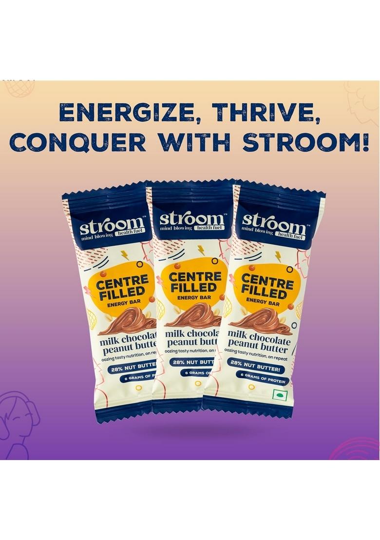 STROOM Asia's First Centre Filled Energy Bars | 6g Protein (8 Bars, 36 Grams Each) Milk Chocolate Peanut Butter Nutrition for Muscle Gain Healthy Snack Diet with No Added Sugar