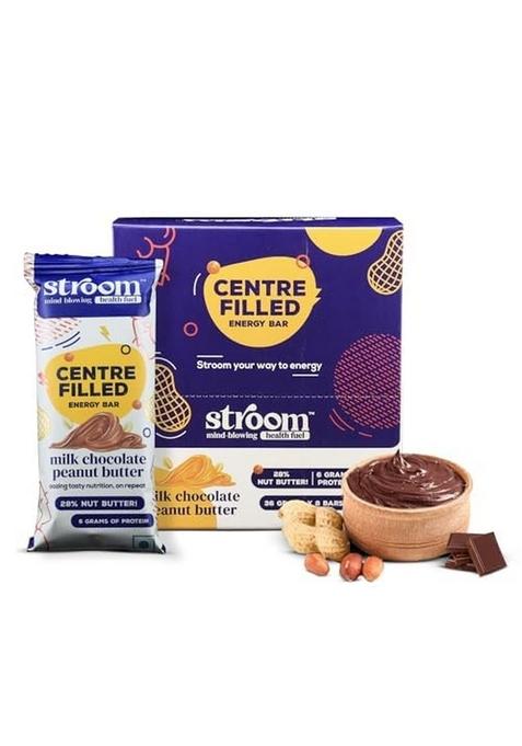 STROOM Asia's First Centre Filled Energy Bars | 6g Protein (8 Bars, 36 Grams Each) Milk Chocolate Peanut Butter Nutrition for Muscle Gain Healthy Snack Diet with No Added Sugar