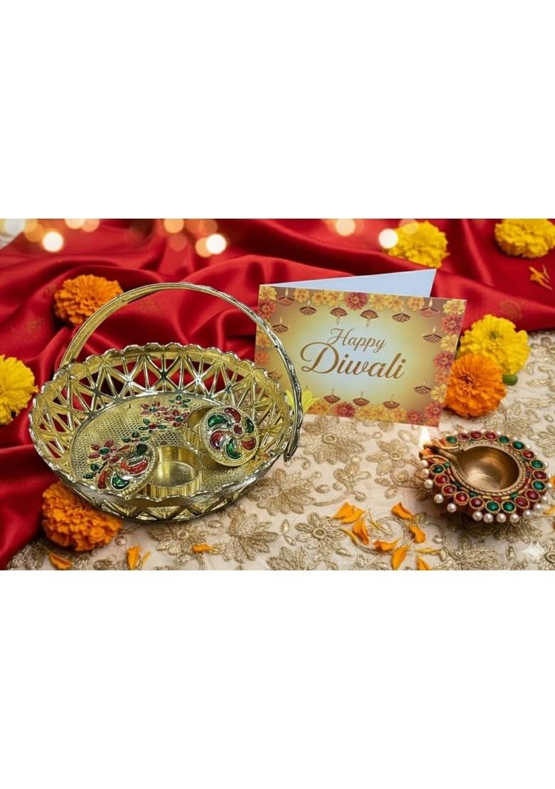 Ghasitaram's Diwali Gift Hamper Gulab Jamun Tin 1kg with Greeting Card + Puja Thali