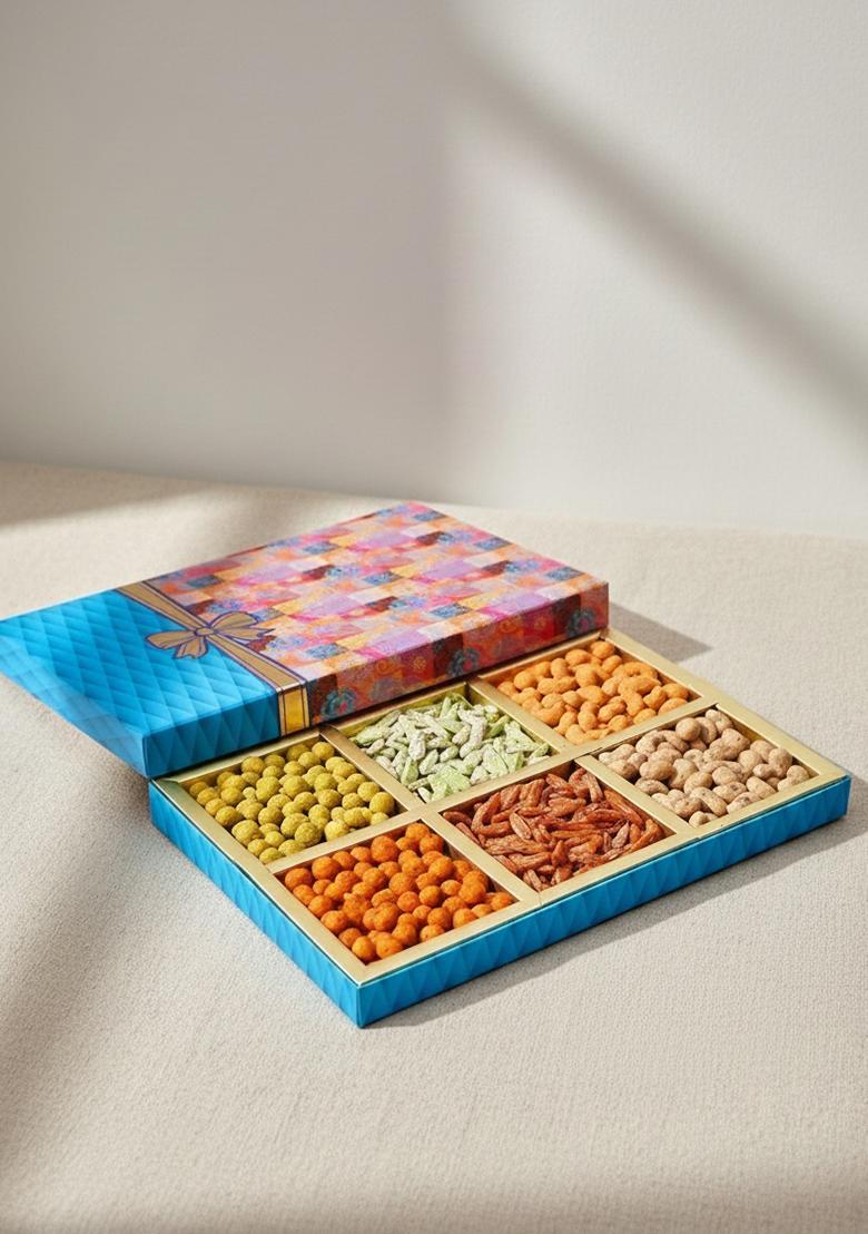 Ghasitaram Gifts Express Delivery Fruit n Nut 6 Parti Box of Crunchy Cashews,Peanuts & Flavoured Raisins 600 gms|Gift for Diwali,Holi,Valentine,Birthday,Anniversary,Gift Her,Him,Mothers Day|