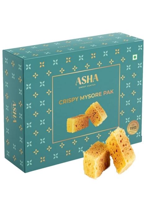 ASHA SWEET CENTER Crispy Mysore Pak 150G|Premium Besan Pak|Traditional Flavor With Perfect And Delicious South Indian Ghee Mithai Real Taste|Crunchy Gift Box For Special Occasion