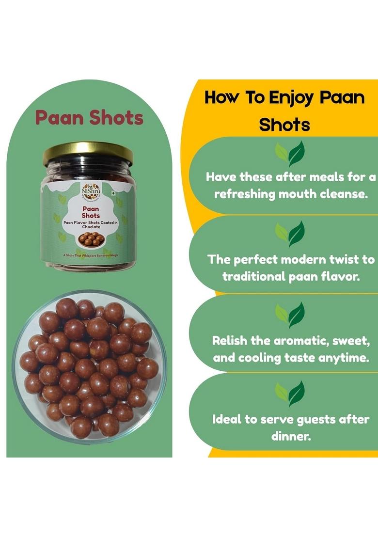 NISHRU Paan Shots Instant Mouth Freshener | Mukhwas Flavor Candy Sweet & Refreshing Digestive After Meal Treat Pan for Gifting Festive Delight Chocolate Flavored (150 Gram)