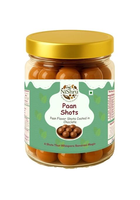 NISHRU Paan Shots Instant Mouth Freshener | Mukhwas Flavor Candy Sweet & Refreshing Digestive After Meal Treat Pan for Gifting Festive Delight Chocolate Flavored (150 Gram)