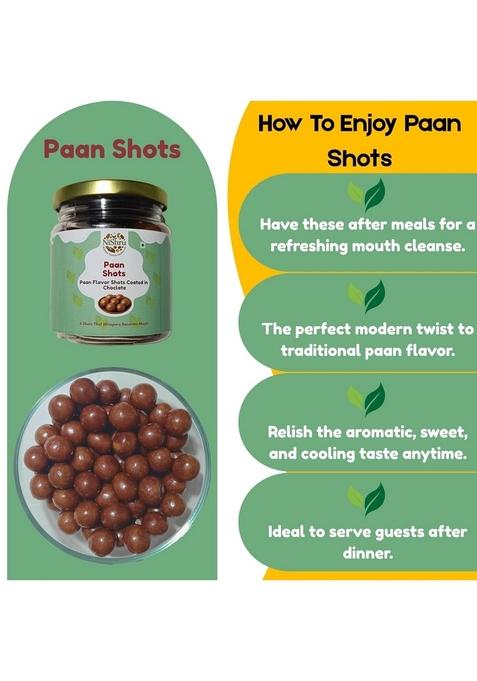 NISHRU Paan Shots Instant Mouth Freshener | Mukhwas Flavor Candy Sweet & Refreshing Digestive After Meal Treat Pan for Gifting Festive Delight Chocolate Flavored (150 Gram)