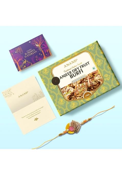 ANAND Sweets Raksha Bandhan/Rakhi MIthai Gift box | Anjeer Dry Fruits Burfi (250g) +Rakhi+Greeting card Combo Mouth Watering Authentic Dish For Brother, Sister, Bhabhi No Preservatives