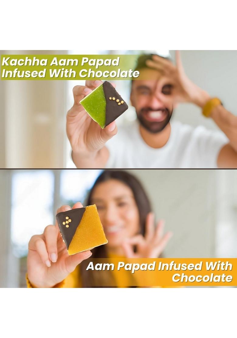 THE SWEET BLEND Assorted Sweets | Mango Bite, Khatta Meetha Aam Papad & Kaccha with Chocolate Tangy Indian Mithai Gift Hamper Box 250 g (10 pcs) |Ideal for Diwali