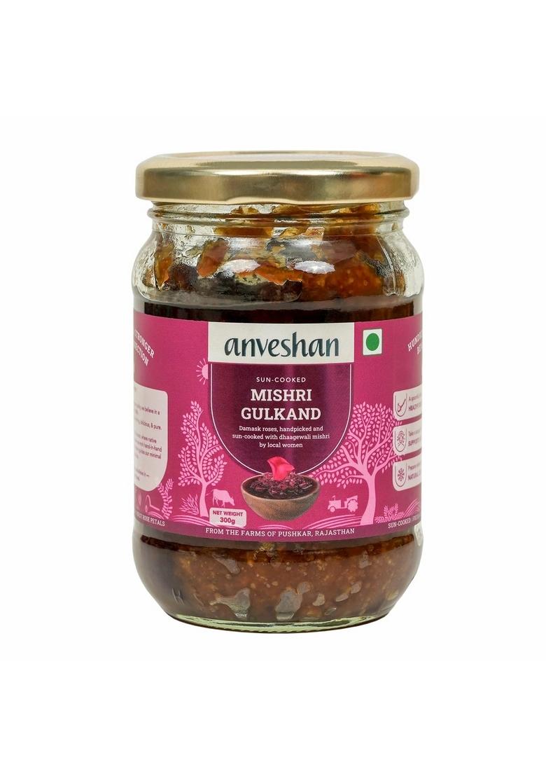 Anveshan Pure Mishri Gulkand 300g|Sun-Cooked Rose Petal Jam|Holi Thandai Mix|Made With Indian Damask Petals & Dhaagewali Mishri|Pure Taste Of Natural Ingredients|Refreshing mix for holi