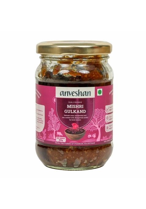 Anveshan Pure Mishri Gulkand 300g|Sun-Cooked Rose Petal Jam|Holi Thandai Mix|Made With Indian Damask Petals & Dhaagewali Mishri|Pure Taste Of Natural Ingredients|Refreshing mix for holi
