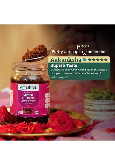 Anveshan Pure Mishri Gulkand 300g|Sun-Cooked Rose Petal Jam|Holi Thandai Mix|Made With Indian Damask Petals & Dhaagewali Mishri|Pure Taste Of Natural Ingredients|Refreshing mix for holi