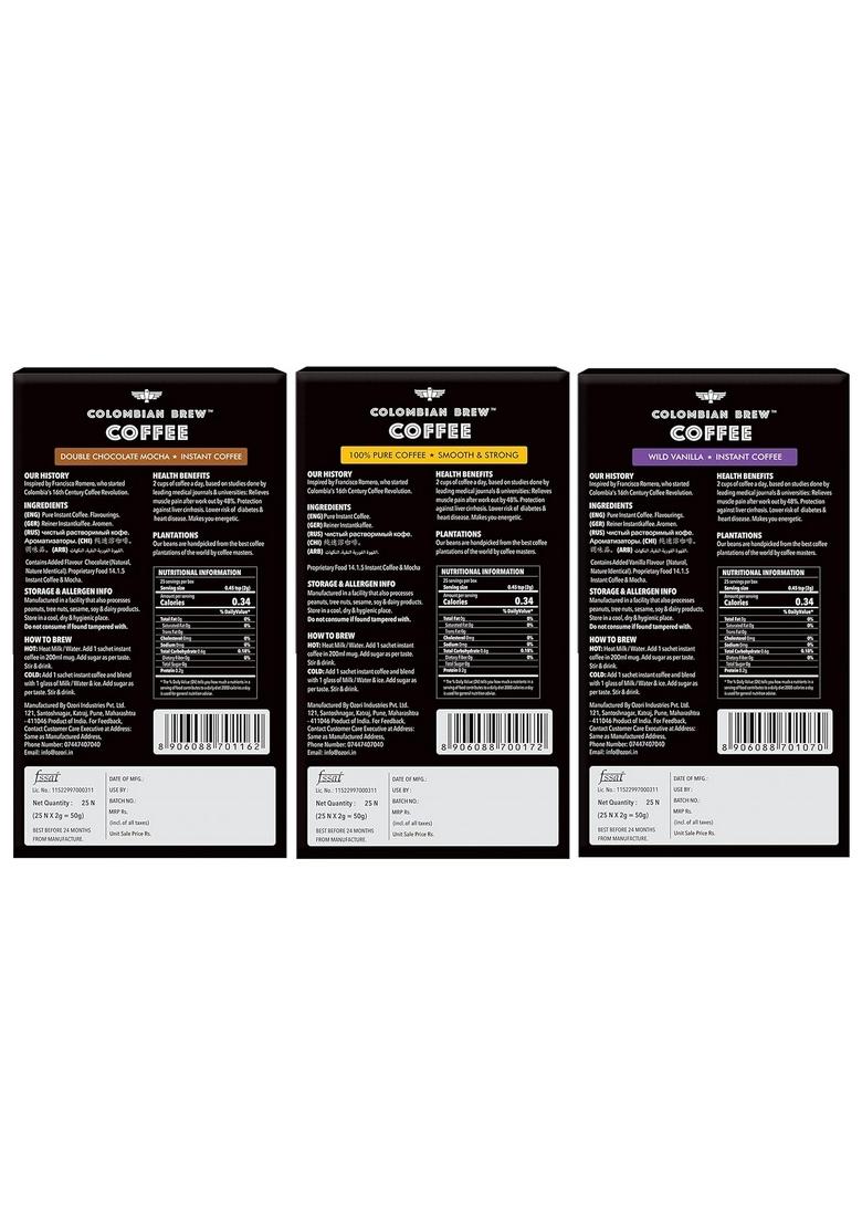 COLOMBIAN BREW COFFEE Powder Pure-Instant, Vanilla, Double Chocolate Mocha