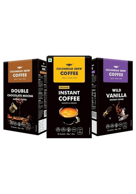 COLOMBIAN BREW COFFEE Powder Pure-Instant, Vanilla, Double Chocolate Mocha