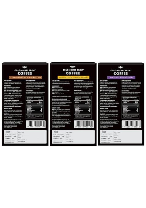 COLOMBIAN BREW COFFEE Powder Pure-Instant, Vanilla, Double Chocolate Mocha