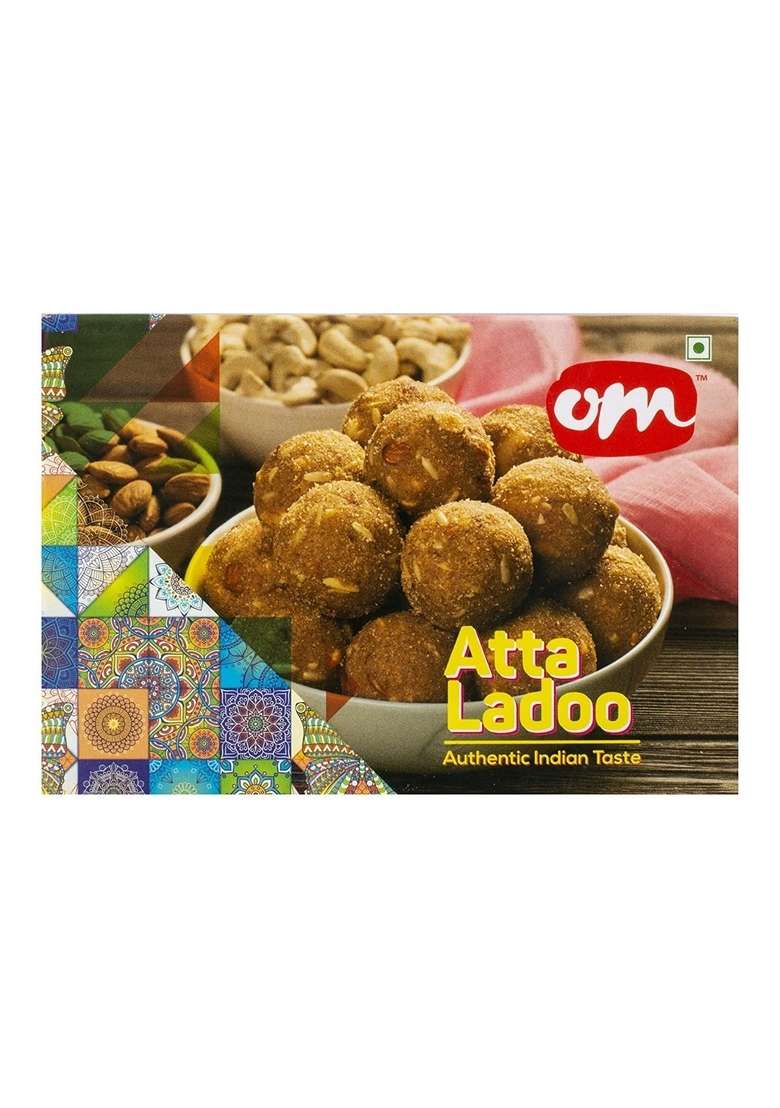 OM SWEETS & SNACKS Atta Laddoo | Made With Premium Ingredients No Added Colours Or Preservatives Rich In Carbohydrates Proteins Fresh Products Indian Mithai Pure Desi Ghee 800gm 1 Box - Indya