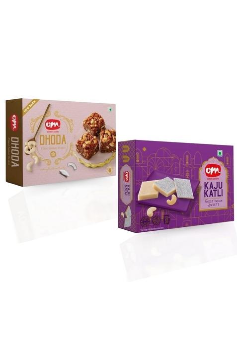 OM SWEETS & SNACKS Dhoda Burfi (250g) Kaju Katli (400g) Combo | Rich Creamy Mithai Gift Pack Traditional Great Indian Sweet Made with Milk Nuts Fresh Festival Box