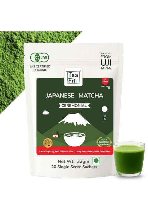 TeaFit Ceremonial Matcha Tea Powder, 32gm (20 Sachets) | From Uji, Japan Vibrant Green Color & Velvety Smooth Texture Japanese Coffee Replacement Rich in Anti-Oxidants Diabetic Friendly