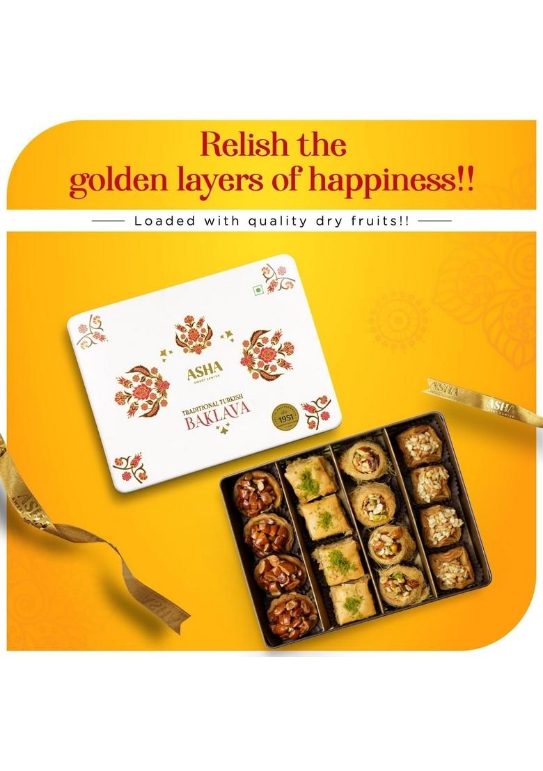 ASHA SWEET CENTER SWEETS Combo Gifting Pack of Baklava Assorted 430g with Navrathana Mixture 250gm | Premium Perfect For And Snacking Turkish Delight Made Fresh Ingredients Tea Time