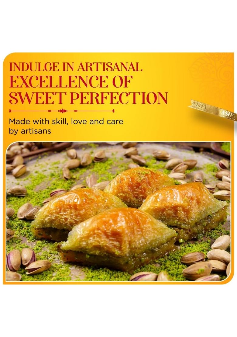 ASHA SWEET CENTER SWEETS Combo Gifting Pack of Baklava Assorted 430g with Navrathana Mixture 250gm | Premium Perfect For And Snacking Turkish Delight Made Fresh Ingredients Tea Time