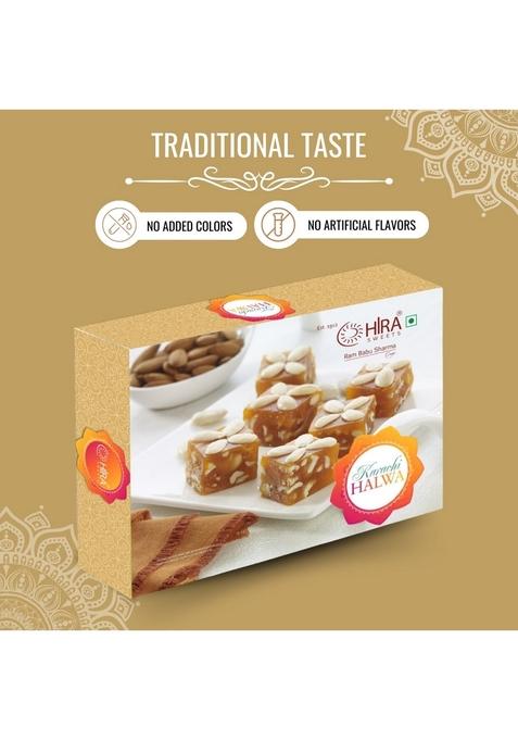 HIRA SWEETS Karachi Halwa 500gm | Made with Pure Desi Ghee & Fresh Almond,Healthy Cashew Nuts and Pistachio Ready to Eat Traditional Mithai No Added Colours Indian Gift Box