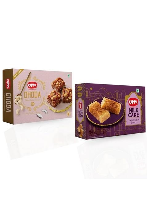 OM SWEETS & SNACKS Dhoda Burfi (250g) Milk Cake (400g) Combo | Rich Creamy Mithai Gift Pack Traditional Great Sweet Indian Made with Fresh Doodh Festival Box