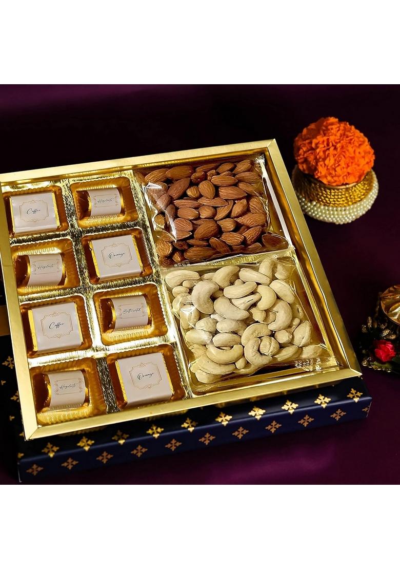 Oriole Gifts Diwali Hamper with Dry Fruits & Chocolate for Employees Family | Almond 100g, Cashews 8 Assorted Chocolates