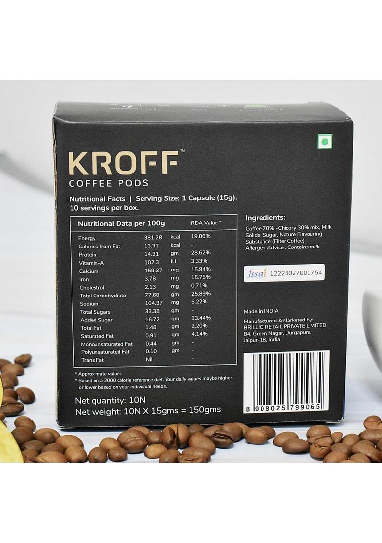 KROFF South Indian Filter Coffee Pods | Coffee-Chicory blend with Creamy Milk 10 Per Box Dolce Gusto Compatible