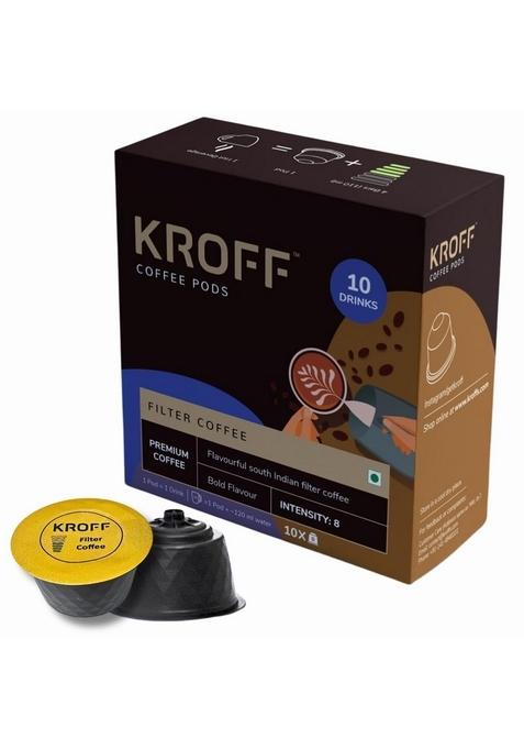 KROFF South Indian Filter Coffee Pods | Coffee-Chicory blend with Creamy Milk 10 Per Box Dolce Gusto Compatible