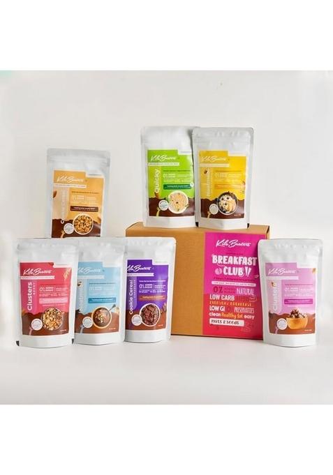 KILOBEATERS Weekly Breakfast Box (Pack Of 7) | Raw Cacao, Berry Clusters, Chocolate Cookie Cereal, Noatmeal, Cacao Noatmeal & Quicky Protein Meal No Added Sugar Healthy for Adults