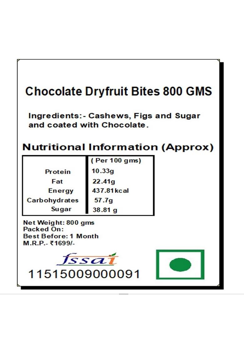 Ghasitaram Gifts Express Delivery Chocolate Dryfruit Bites 800 GMS in Black Paper Pouch |Gift for Diwali,Holi,Valentine,Christmas,Birthday,Anniversary,Gift Her,Him,Mothers Day,Fathers Day|