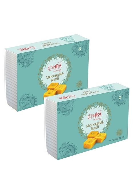 HIRA SWEETS Moong Dal Burfi 1Kg (500g 2) | Fresh Indian Traditional Mithai Made With Pure Desi Ghee Finest Pistachios Sweet Gift Box