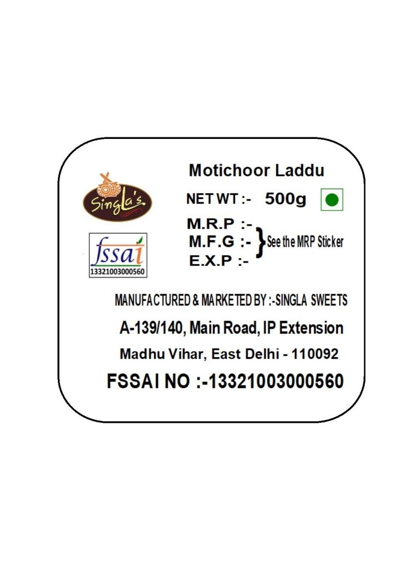Singla Sweets Motichoor Laddu 500g, Very Delicious, Mithai, Vacuum Packing Box