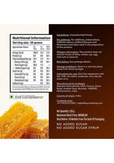 KEYNOTE Kashmir Acacia Honey | Raw Pure Unpasteurized Unprocessed Organic Gift Box 320 grams