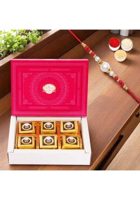 Ghasitaram Gifts Rakhi Gifts/ Sweets - MEWA Bites Box 6 Pcs with Pearl Beads