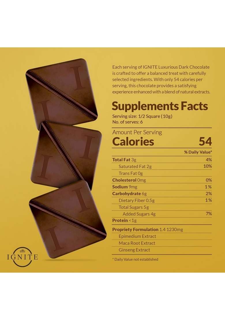 MBDH Wellness Ignite Chocolate Bars (1 Box) | Luxurious Dark For Uplifting Mood & Vitality Ideal Men Women,Vegetarian Gluten-Free Delight, 60 Gram - Indya