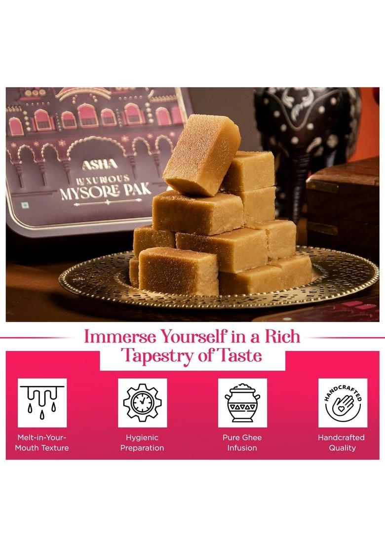 ASHA SWEET CENTER Handcrafted Mysore Pak (500G- Pack of 1)|Made With Pure Desi Ghee|Melts In Mouth|Special Indian Mithai|Delicious & Healthy Exclusive Sweets Gift Box|Traditional Taste Mysuru