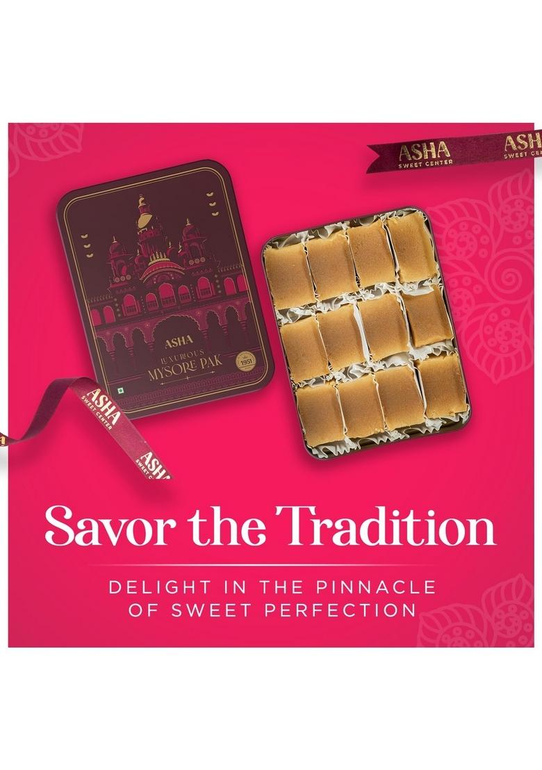 ASHA SWEET CENTER Handcrafted Mysore Pak (500G- Pack of 1)|Made With Pure Desi Ghee|Melts In Mouth|Special Indian Mithai|Delicious & Healthy Exclusive Sweets Gift Box|Traditional Taste Mysuru