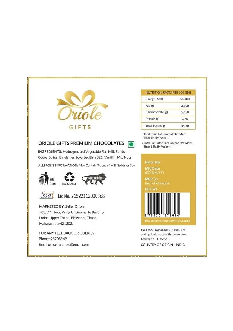 Oriole Gifts Diwali Gift Hamper with 8 Chocolates & Chocolate Coated Dates Almonds | Corporate GIfting for Employees, Boss, Clients, Staff Pack Family