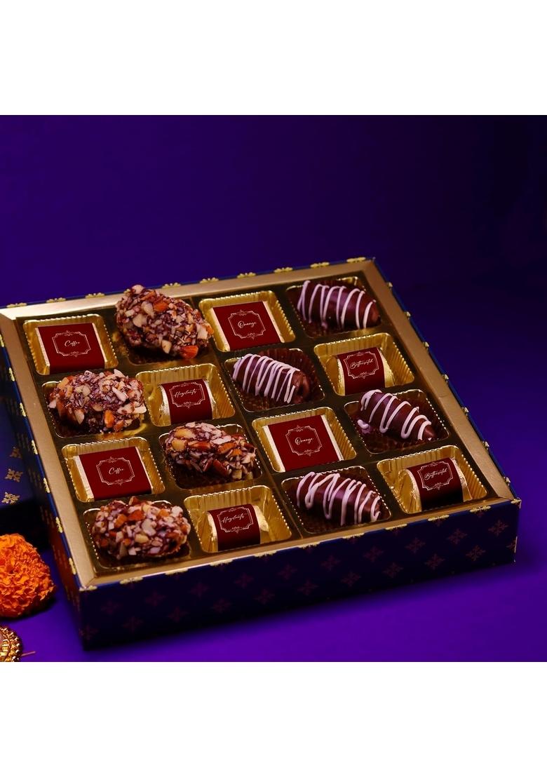 Oriole Gifts Diwali Gift Hamper with 8 Chocolates & Chocolate Coated Dates Almonds | Corporate GIfting for Employees, Boss, Clients, Staff Pack Family